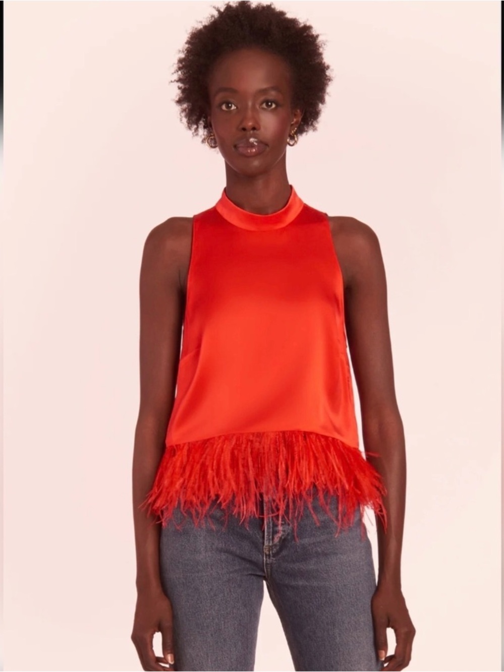 AMANDA UPRICHARD delfina top in poppy red feather top XS silk